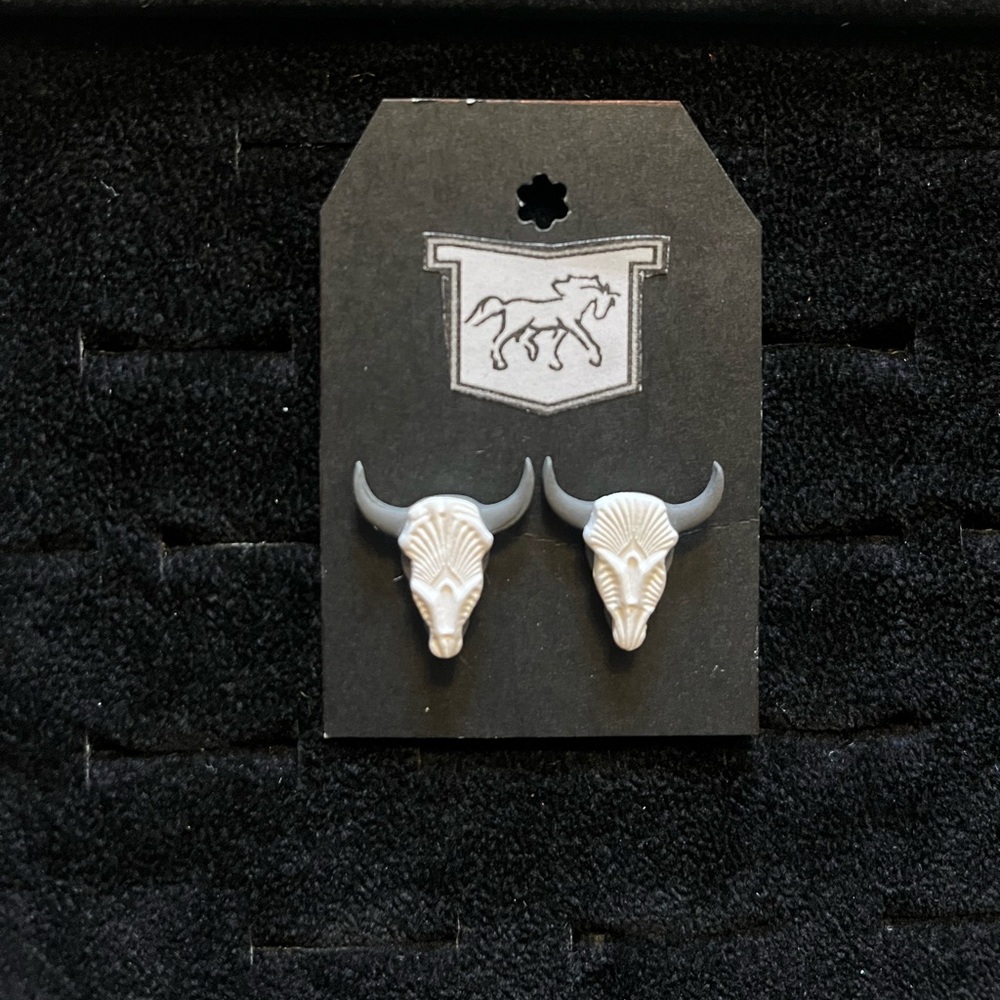White and Gray Bull Head Earrings